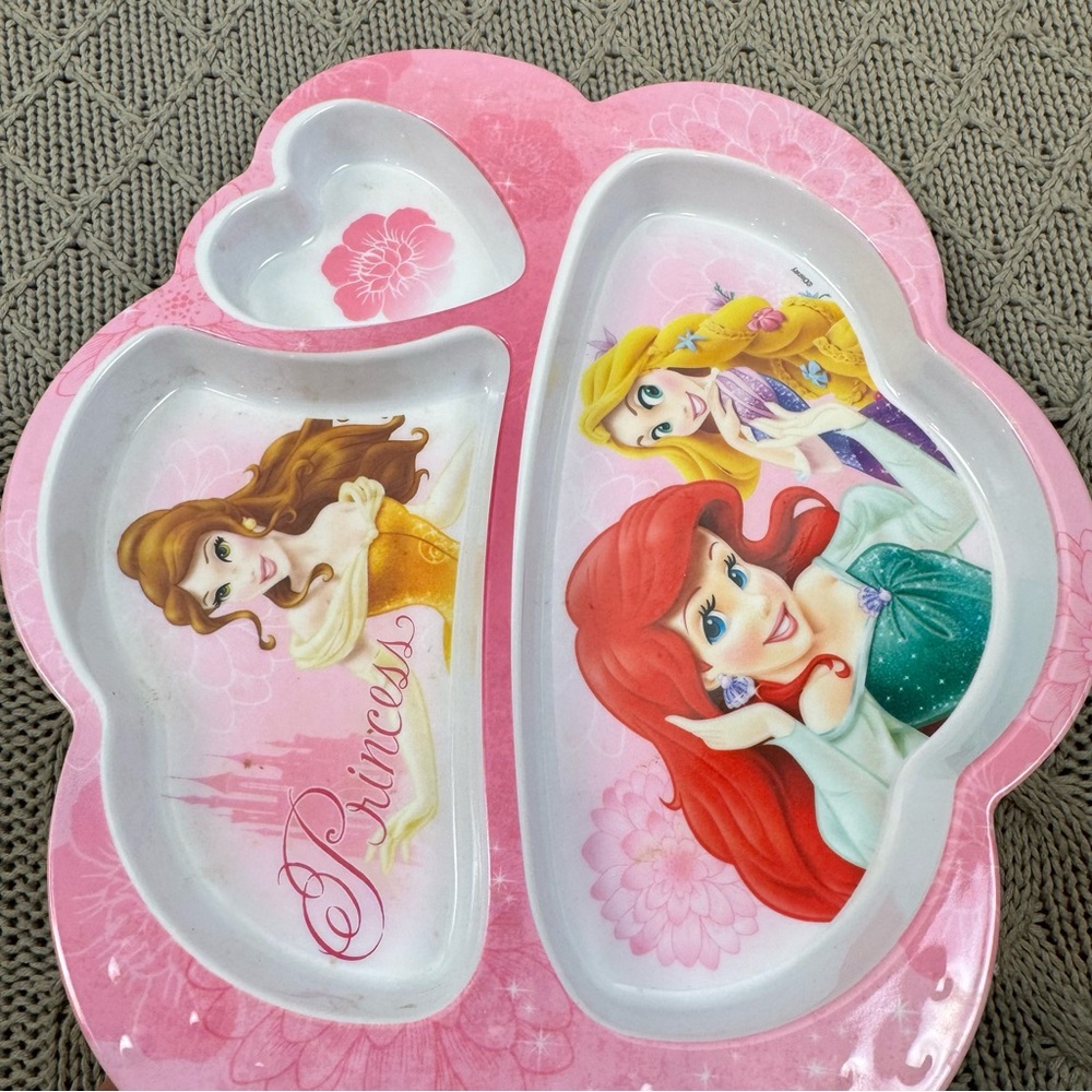 Disney Princess Pink and White Belle Ariel Divided Melamine Plate - Picture 3 of 7